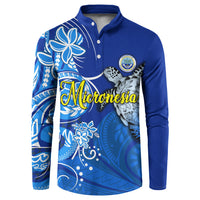 Micronesia Sea Turtle Button Sweatshirt Federated States Of Micronesia Tribal Floral Pattern TS04 Blue White - Polynesian Pride
