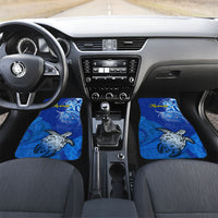 Micronesia Sea Turtle Car Mats Federated States Of Micronesia Tribal Floral Pattern TS04 Set 2pcs - Front Blue White - Polynesian Pride