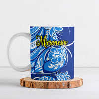 Micronesia Sea Turtle Ceramic Mug Federated States Of Micronesia Tribal Floral Pattern TS04 Blue White - Polynesian Pride