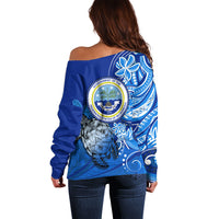 Micronesia Sea Turtle Off Shoulder Sweater Federated States Of Micronesia Tribal Floral Pattern TS04 - Polynesian Pride