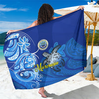 Micronesia Sea Turtle Sarong Federated States Of Micronesia Tribal Floral Pattern TS04 One Size 44 x 66 inches Blue White - Polynesian Pride