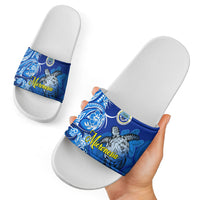 Micronesia Sea Turtle Slide Sandals Federated States Of Micronesia Tribal Floral Pattern TS04 - Polynesian Pride