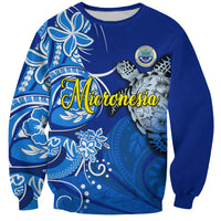 Micronesia Sea Turtle Sweatshirt Federated States Of Micronesia Tribal Floral Pattern TS04 Unisex Blue White - Polynesian Pride