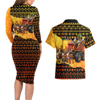 Tropical Christmas In July Santa Claus Couples Matching Long Sleeve Bodycon Dress and Hawaiian Shirt Festive Hawaiian With Beach Reindeer Sleigh TS04 - Polynesian Pride