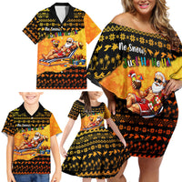 Tropical Christmas In July Santa Claus Family Matching Off Shoulder Short Dress and Hawaiian Shirt Festive Hawaiian With Beach Reindeer Sleigh TS04 - Polynesian Pride