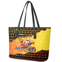 Tropical Christmas In July Santa Claus Leather Tote Bag Festive Hawaiian With Beach Reindeer Sleigh TS04 - Polynesian Pride