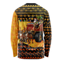 Tropical Christmas In July Santa Claus Long Sleeve Shirt Festive Hawaiian With Beach Reindeer Sleigh TS04 - Polynesian Pride