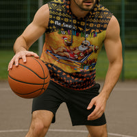 Tropical Christmas In July Santa Claus Sleeveless Hoodie Festive Hawaiian With Beach Reindeer Sleigh TS04 - Polynesian Pride