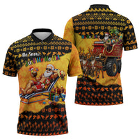 Tropical Christmas In July Santa Claus Zipper Polo Shirt Festive Hawaiian With Beach Reindeer Sleigh TS04 - Polynesian Pride