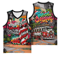 Tropical Christmas In July Candy Cane Surf Basketball Jersey Vibrant Street Art Beach Graffiti Graphic