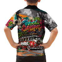 Tropical Christmas In July Candy Cane Surf Family Matching Off The Shoulder Long Sleeve Dress and Hawaiian Shirt Vibrant Street Art Beach Graffiti Graphic TS04 - Polynesian Pride