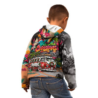 Tropical Christmas In July Candy Cane Surf Kid Hoodie Vibrant Street Art Beach Graffiti Graphic