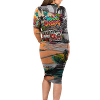Tropical Christmas In July Candy Cane Surf Long Sleeve Bodycon Dress Vibrant Street Art Beach Graffiti Graphic TS04 - Polynesian Pride