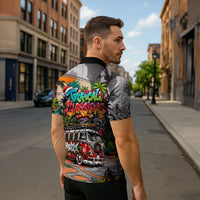 Tropical Christmas In July Candy Cane Surf Zipper Polo Shirt Vibrant Street Art Beach Graffiti Graphic