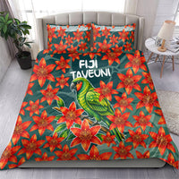 Fiji Taveuni Parrot Bedding Set Tropical Waterfall Landscape With Floral Tribal Pattern TS04 - Polynesian Pride