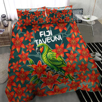 Fiji Taveuni Parrot Bedding Set Tropical Waterfall Landscape With Floral Tribal Pattern TS04 - Polynesian Pride
