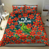 Fiji Taveuni Parrot Bedding Set Tropical Waterfall Landscape With Floral Tribal Pattern TS04 - Polynesian Pride