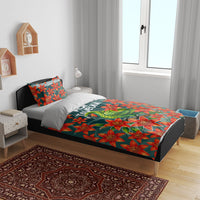 Fiji Taveuni Parrot Bedding Set Tropical Waterfall Landscape With Floral Tribal Pattern TS04 - Polynesian Pride