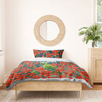 Fiji Taveuni Parrot Bedding Set Tropical Waterfall Landscape With Floral Tribal Pattern TS04 - Polynesian Pride