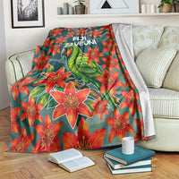 Fiji Taveuni Parrot Blanket Tropical Waterfall Landscape With Floral Tribal Pattern TS04 Green Orange - Polynesian Pride