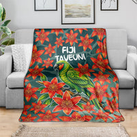 Fiji Taveuni Parrot Blanket Tropical Waterfall Landscape With Floral Tribal Pattern TS04 - Polynesian Pride