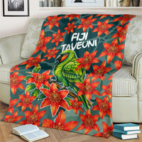 Fiji Taveuni Parrot Blanket Tropical Waterfall Landscape With Floral Tribal Pattern TS04 - Polynesian Pride