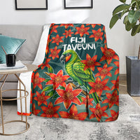 Fiji Taveuni Parrot Blanket Tropical Waterfall Landscape With Floral Tribal Pattern TS04 - Polynesian Pride