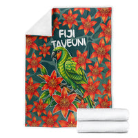 Fiji Taveuni Parrot Blanket Tropical Waterfall Landscape With Floral Tribal Pattern TS04 - Polynesian Pride
