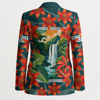 Fiji Taveuni Parrot Blazer Tropical Waterfall Landscape With Floral Tribal Pattern TS04 - Polynesian Pride