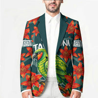 Fiji Taveuni Parrot Blazer Tropical Waterfall Landscape With Floral Tribal Pattern TS04 - Polynesian Pride