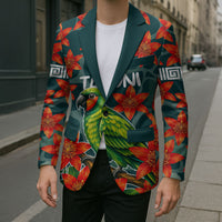 Fiji Taveuni Parrot Blazer Tropical Waterfall Landscape With Floral Tribal Pattern TS04 - Polynesian Pride