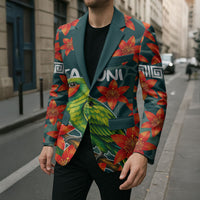 Fiji Taveuni Parrot Blazer Tropical Waterfall Landscape With Floral Tribal Pattern TS04 - Polynesian Pride