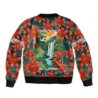 Fiji Taveuni Parrot Bomber Jacket Tropical Waterfall Landscape With Floral Tribal Pattern TS04 - Polynesian Pride