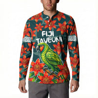 Fiji Taveuni Parrot Button Sweatshirt Tropical Waterfall Landscape With Floral Tribal Pattern TS04 - Polynesian Pride