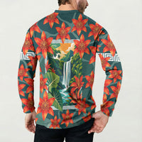 Fiji Taveuni Parrot Button Sweatshirt Tropical Waterfall Landscape With Floral Tribal Pattern TS04 - Polynesian Pride