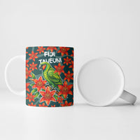 Fiji Taveuni Parrot Ceramic Mug Tropical Waterfall Landscape With Floral Tribal Pattern TS04 - Polynesian Pride