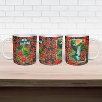 Fiji Taveuni Parrot Ceramic Mug Tropical Waterfall Landscape With Floral Tribal Pattern TS04 - Polynesian Pride