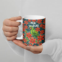 Fiji Taveuni Parrot Ceramic Mug Tropical Waterfall Landscape With Floral Tribal Pattern TS04 - Polynesian Pride