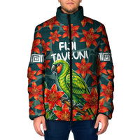 Fiji Taveuni Parrot Padded Jacket Tropical Waterfall Landscape With Floral Tribal Pattern TS04 Men Green Orange - Polynesian Pride