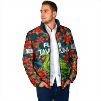 Fiji Taveuni Parrot Padded Jacket Tropical Waterfall Landscape With Floral Tribal Pattern TS04 - Polynesian Pride
