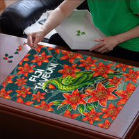 Fiji Taveuni Parrot Puzzle Tropical Waterfall Landscape With Floral Tribal Pattern TS04 - Polynesian Pride