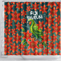 Fiji Taveuni Parrot Shower Curtain Tropical Waterfall Landscape With Floral Tribal Pattern TS04 - Polynesian Pride
