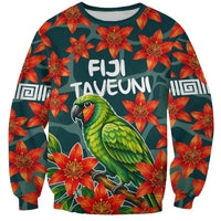 Fiji Taveuni Parrot Sweatshirt Tropical Waterfall Landscape With Floral Tribal Pattern TS04 Unisex Green Orange - Polynesian Pride