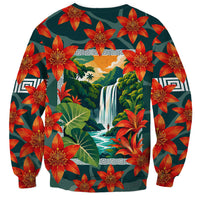 Fiji Taveuni Parrot Sweatshirt Tropical Waterfall Landscape With Floral Tribal Pattern TS04 - Polynesian Pride
