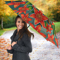 Fiji Taveuni Parrot Umbrella Tropical Waterfall Landscape With Floral Tribal Pattern TS04 - Polynesian Pride