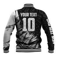 Personalized New Zealand Kiwi Bird Baseball Jacket Grunge Maori Tribal Pattern Silver Fern