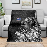 Personalized New Zealand Kiwi Bird Blanket Grunge Maori Tribal Pattern Silver Fern