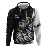 Personalized New Zealand Kiwi Bird Hoodie Grunge Maori Tribal Pattern Silver Fern