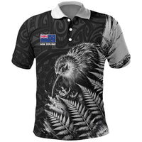 Personalized New Zealand Kiwi Bird Polo Shirt Grunge Maori Tribal Pattern Silver Fern
