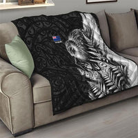 Personalized New Zealand Kiwi Bird Quilt Grunge Maori Tribal Pattern Silver Fern